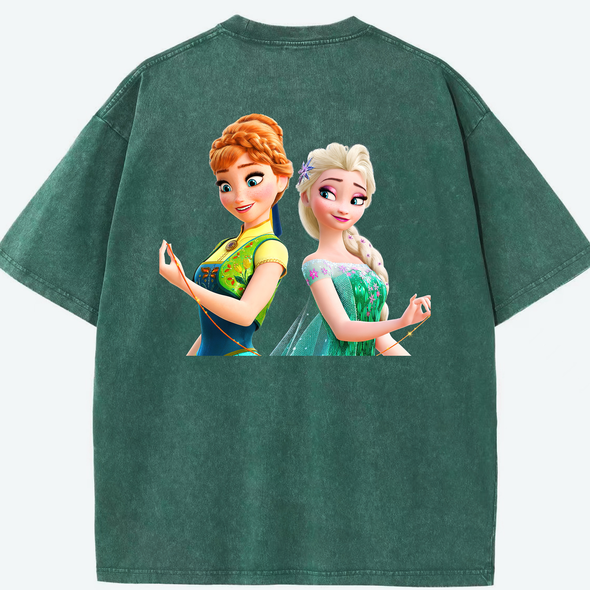 （画像用） アナと雪の女王 アンナ エルサ Frozen Anna Elsa 綿100% ヴィンテージ風 半袖Tシャツ（背面プリント）